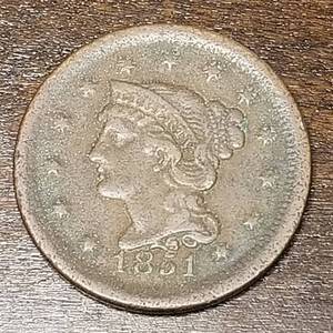 1851 US BRAIDED HAIR LARGE CENT POROUS