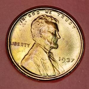 1937 US WHEAT CENT BU RED