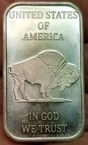 1 TROY OZ. .999 FINE SILVER BAR INDIAN BUFFALO DESIGN