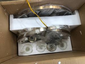 Alturas 3-Light Satin Brass Modern Contemporary Hanging Globe Chandelier by Sea Gull Lighting- open box not used -see pictures