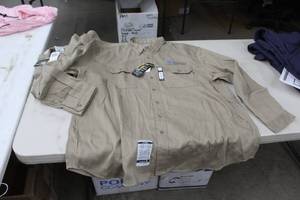 lot 182 image: Lot of ( 2 ) Carhardtt FR Lightweight Twill Long Sleeve Button Up Work Shirts 4X-Large Tan
