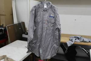 lot 197 image: Carhardtt FR Long Sleeve Button Up Work Shirt X-Large Full Grey with logo Hiland