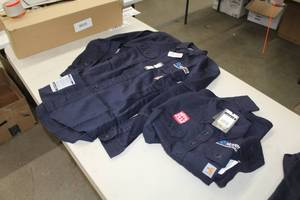 lot 211 image: Lot of ( 2 ) Carhardtt FR Long Sleeve Button Up Work Shirts Small Blue with logo Nuverra Environmental Solutions