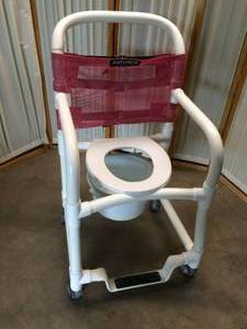 MSRP $250 Anthros Shower &amp Over The Commode Chair Seat With Pail &amp Footrest Plus Removable Mesh Back &amp Hand Grips On The Back - Great Condition