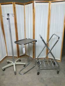 4 Hook Adjustable IV Pole, Mayo Stand Medical Tool Tray, Equipment Transport Trolley Cart