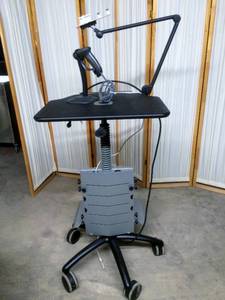 WOW Ergotrons Anthro Mobile Medical Hi Low Workstation With Articulating Arm &amp Scan Gun - Great Condition