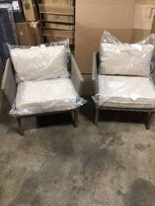 lot 19 image: Hampton Bay Oakshire 2-Piece Wicker Outdoor Patio Deep Seating Set with Tan Cushions see all pictures