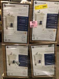 lot 37 image: lot of 4 Glacier Bay All-in-One 24 in. x 24 in. 20 Gal. Freestanding Laundry Tub in White, with Non-Metallic Pull-Out Faucet in Chrome customer returns see all pictures