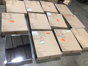 lot 38 image: pallet of assorted 16 in. W x 20 in. H X 4 in. D Recessed or Surface Mount Frameless Beveled Bathroom Medicine Cabinet (16 boxes) see all pictures