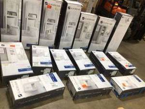 lot 39 image: pallet of assorted Glacier Bay wall cabinets various sizes see all pictures