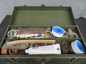 lot 83 image: VITNAGE METAL UNION UTILITY CHEST FULL OF PLUMBING SUPPLIES