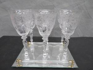 lot 126 image: CRYSTAL ETCHED WINE GLASSES  GOBLETS
