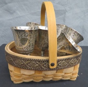 lot 129 image: SILVER GOBLETS. BASKET