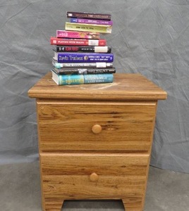 lot 134 image: HICKORY NIGHT STAND.  BOOKS