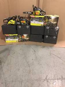 assorted pallet of ryobi chainsaws (customer returns) (count of 13) see all pictures