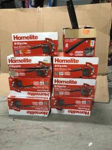 assorted pallet of Homelite 2 cycle gas blowers (customer returns) (count of 8) see all pictures