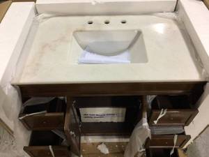 42 Single Bathroom Vanity Set, Walnut (broken top) see all pictures