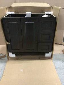 Glacier Bay Northwood 37 in. W x 19 in. D Bathroom Vanity in Dusk with Solid Surface Vanity Top in Silver Ash with White Sink (broken edge on top right) see all pictures