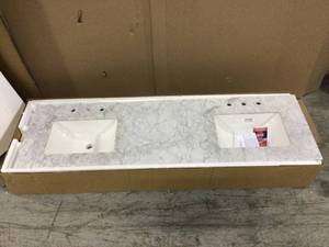 Home Decorator Collection 73 in. W x 22 in. D Marble Double Trough Sink Vanity Top in Carrara (has minor cracks) see all pictures