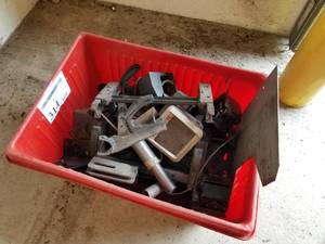 lot 371 image: Police Squad Car Equipment (in bin)  with Speakers, Gun Locks
