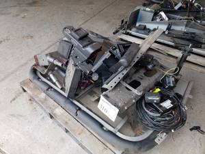 lot 367 image: Lot of Police Squad Car Equipment (on pallet)  - Divider Cages, Federal Signal Light and Siren PA300, Kustom Signals, Eyewitness, Code 3 Arrowstik, Brackets, Console Pieces, Wiring Harness, Misc. Squad Car Equipment
