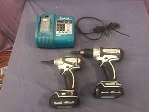 lot 136 image: Makita 18V Drills, Batteries & Charger