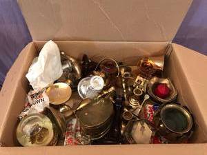 lot 168 image: Box Full of Home Decor Items - Lots of Brass Items