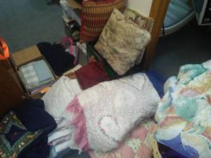 Linens, Quilts, Blankets, Pillows and Rugs.