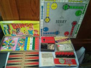 Games Vintage. Bingo, Sorry, Chess, and Checkers.