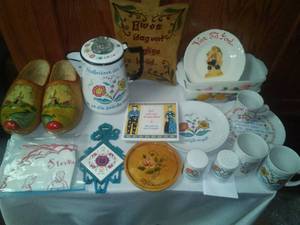 Norway Holland Scandinavian Vintage Wooden shoes and Antique Embroidery