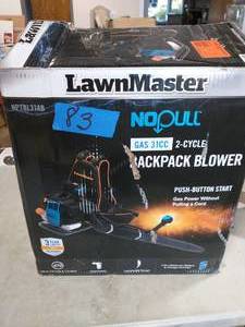 lot 83 image: LAWNMASTERS NO-PULL 175 MPH 470 CFM 31cc Gas with Electronic Start Backpack Leaf Blower
