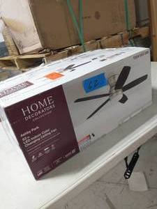 lot 62 image: HOME DECORATORS COLLECTION Ashby Park 52 in. White Color Changing Integrated LED Brushed Nickel Ceiling Fan with Light Kit and Remote Control