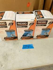 lot 124 image: RIDGID 3 3-Layer Fine Dust Pleated Paper Filter for Most 5 Gal. and Larger RIDGID WetDry Shop Vacuums (3-Pack)