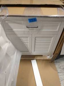 lot 153 image: HOME DECORATORS COLLECTION Marksfield 36 in. W x 22 in. D Bath Vanity in White with Cultured Marble Vanity Top in White with White Basin