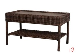 lot 12 image: HAMPTON BAY Cambridge Brown Rectangular Wicker Outdoor Patio Coffee Table with Faux Wood Table Top
