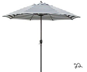 lot 22 image: 9 ft. Aluminum Market Auto Tilt Crank Lift Bronze Patio Umbrella in Navy White Cabana Stripe Olefin
