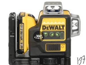 lot 137 image: DEWALT 12-Volt MAX Lithium-Ion 100 ft. Green Self-Leveling 3-Beam 360 Degree Laser Level with 2.0Ah Battery, Charger & Case