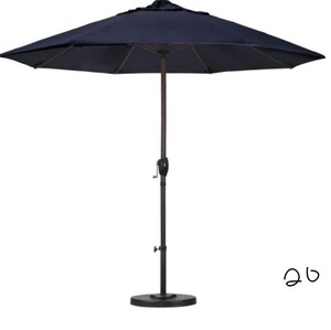 lot 20 image: 9 ft. Bronze Aluminum Pole Market Aluminum Ribs Auto Tilt Crank Lift Patio Umbrella in Navy Sunbrella