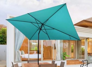 lot 27 image: 10 ft. x 6.5 ft. Rectangular Market Patio Umbrella Outdoor with Push Button Tilt and Crank in Turquoise