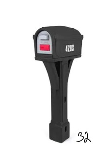 lot 32 image: Classic Black  Black Post Mount Mailbox