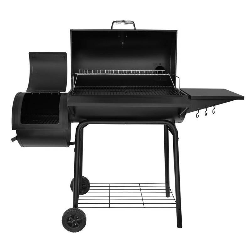lot 204 image: Royal Gourmet Charcoal Grill in Black with Offset Smoker and Side Table, CC1830S.