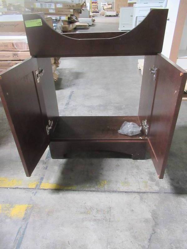 lot 200 image: Glacier Bay Chelsea 26.5 in. W x 17.5 in. D x 36.13 in. H Vanity Cabinet in Cognac, CH24P2-CG - Missing Top.