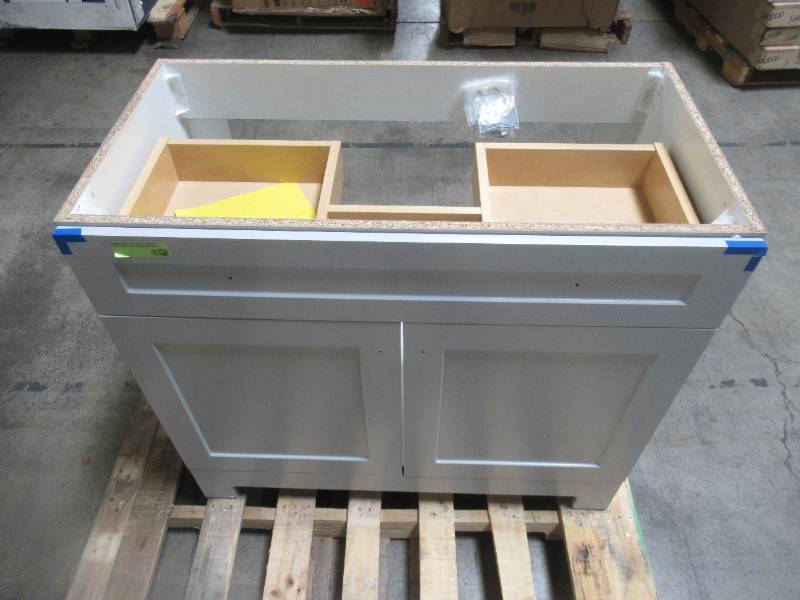 lot 207 image: Everdean 36.5 in. W x 19 in. D x 34 in. H Vanity in Pearl Gray. - No Top.
