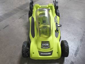 lot 20 image: Ryobi 20 in. 40-Volt Brushless Lithium-Ion Cordless Battery Walk Behind Push Lawn Mower RY401011BTLVNM