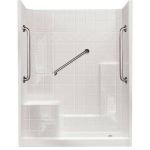 lot 511 image: Ella 60 in. x 33 in. x 77 in. Standard Plus 24 Low Threshold 3-Piece Shower Kit in White with Right Drain and Left Seat, 6032SH1S3RWH.