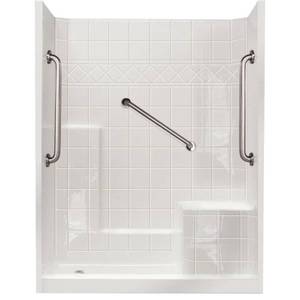 lot 510 image: Ella 60 in. x 33 in. x 77 in. Standard Plus 24 Low Threshold 3-Piece Shower Kit in White with Left Drain and Right Seat, 6033SH3PSLWS24.