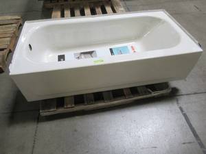 lot 505 image: Bootzcast 60 in. Left Drain Rectangular Alcove Soaking Bathtub in White - Enamel damage on tile flange.