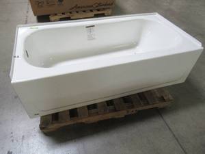 lot 507 image: Bootz Mauicast 60 in. Left Drain Rectangular Alcove Soaking Bathtub in White - Enamel Damage on Threshold above overflow.