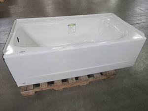 lot 514 image: American Standard Cambridge 60 x 32 x 17 Left Drain Soaking Tub in White.