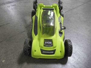 lot 24 image: Ryobi 20 in. 40-Volt Brushless Lithium-Ion Cordless Battery Walk Behind Push Lawn Mower RY401011BTLVNM